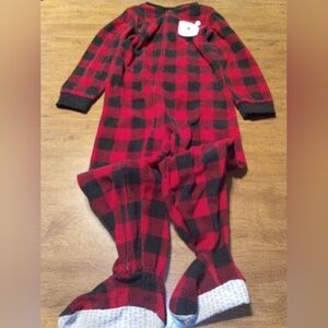 Carter's Santa Pocket Red And Black Checkered Full Zip-Up Footie Size 5